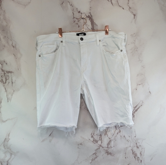 Paige Shorts Mens 38 White Federal Iced Frost Denim Jean Jhorts Cut Off Bermuda - Picture 1 of 10
